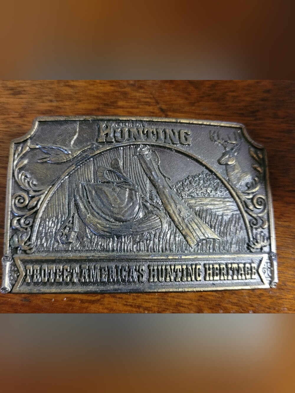 Hunting Heritage Embossed Metal Belt Buckle - Brown